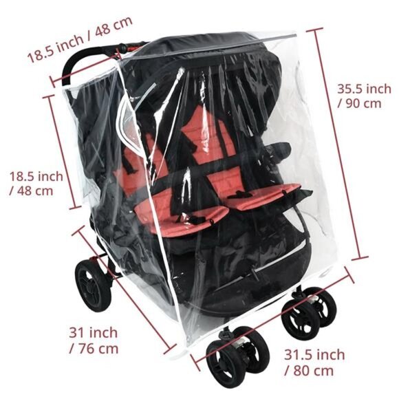 Double stroller rain cover universal waterproof windproof shield twin stroller - Picture 2 of 6